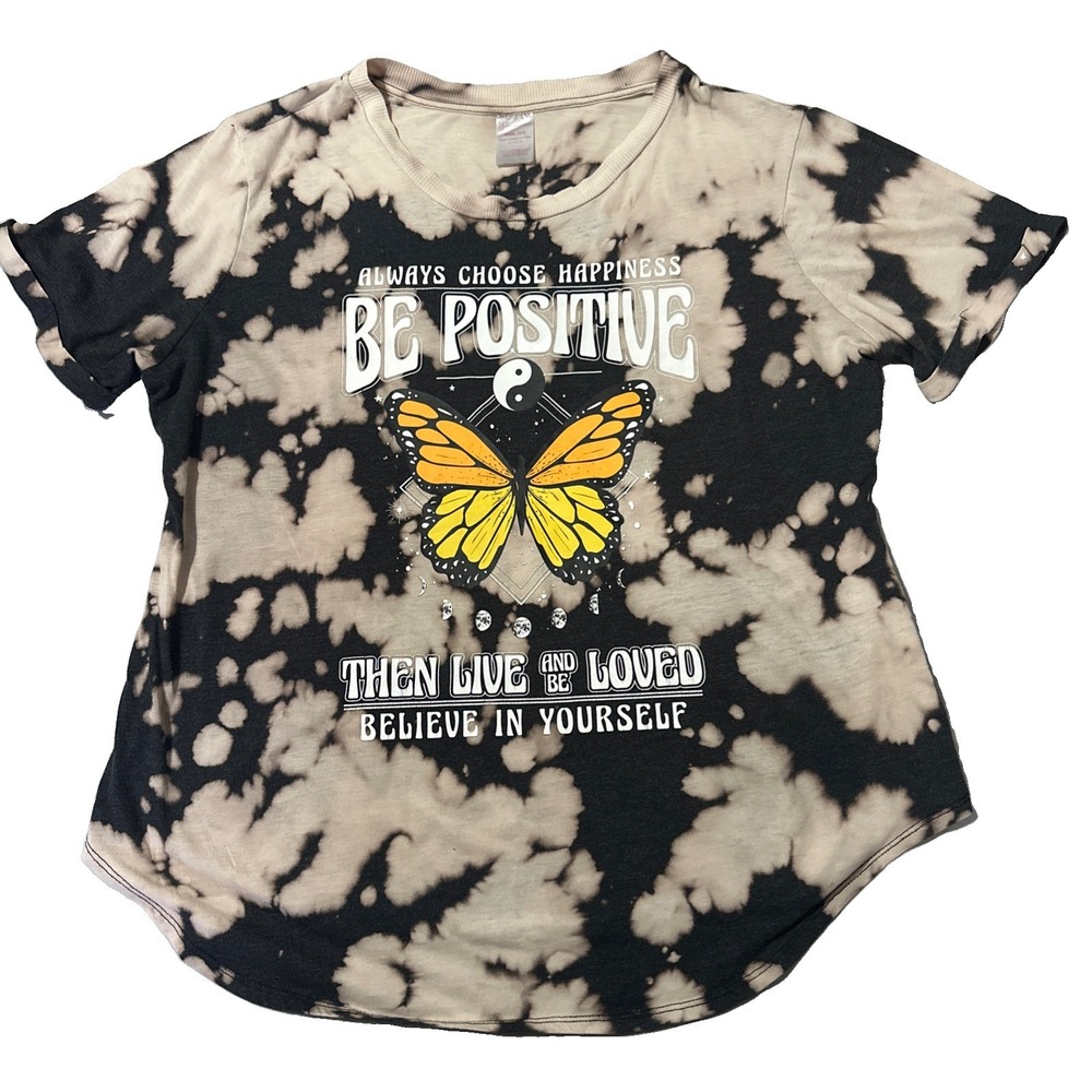 No Boundaries Juniors XXXL (21) Tie-Dye Be Positive Butterfly Graphic T-Shirt